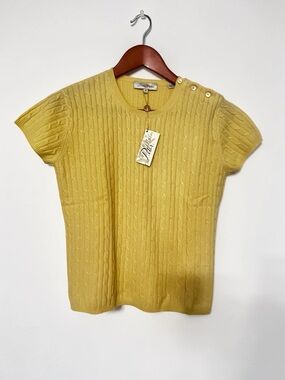 NWT Peter Millar Cashmere Cable-Knit Cap Sleeve Yellow Top with Shoulder accent